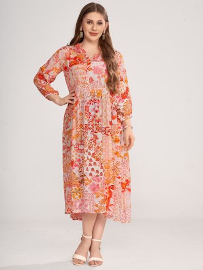 Wide dress with ornament print