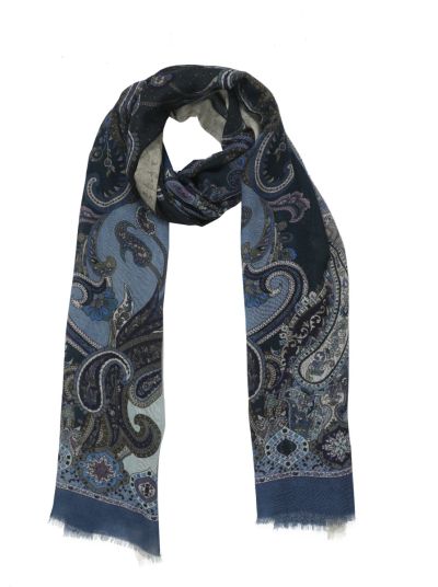 Schal mit Paisley-Print in Blau und Grau