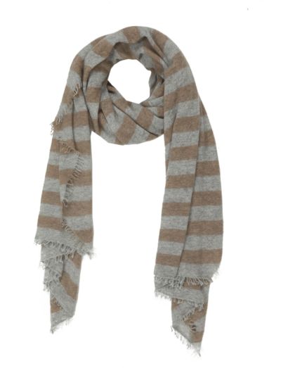 Gestrickter Kaschmirschal mit Streifen in Grau und Beige