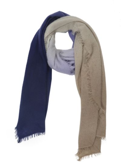 Gefilzter Kaschmirschal mit Dip-Dye-Farbgebung in Blau und Beige