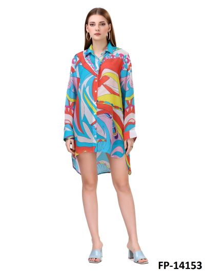 Straight shirtblouse with tropical print SS24