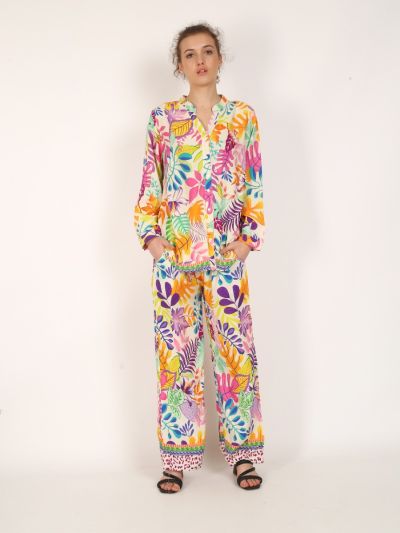 Pants with colorful leaves print-S
