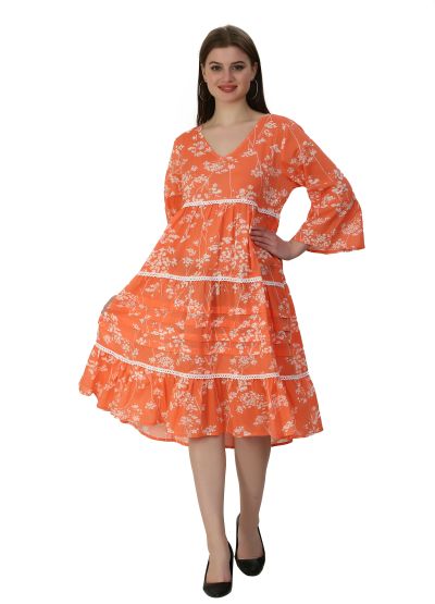 Layer dress in orange with flower print