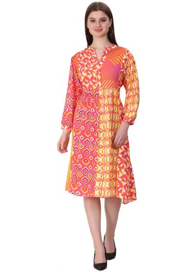 Dress with combined fabrics in retroprint SS24