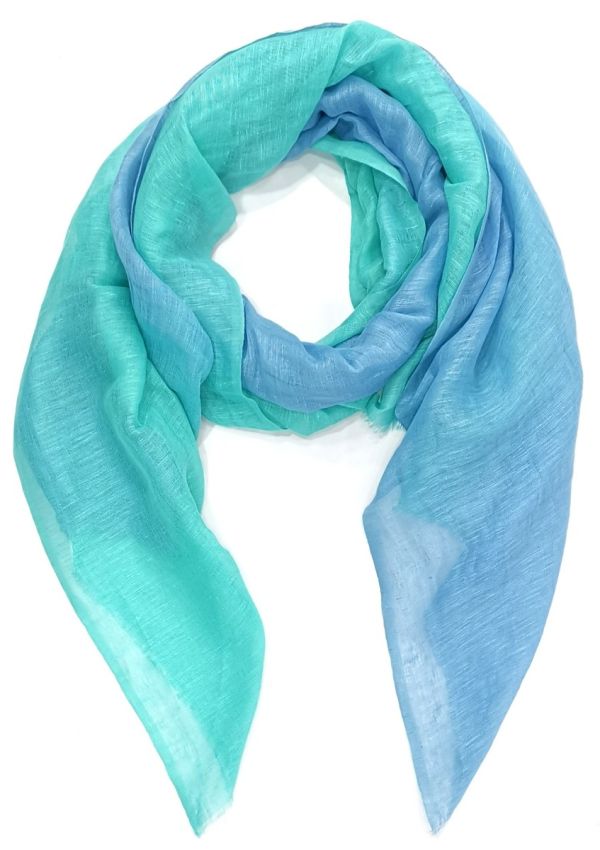 Scarf in natural quality dyed in turqoise and blue