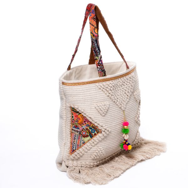 Handbag (shopper) made of cotton with fringes