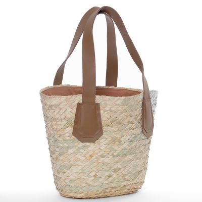 Straw handbag with leather straps